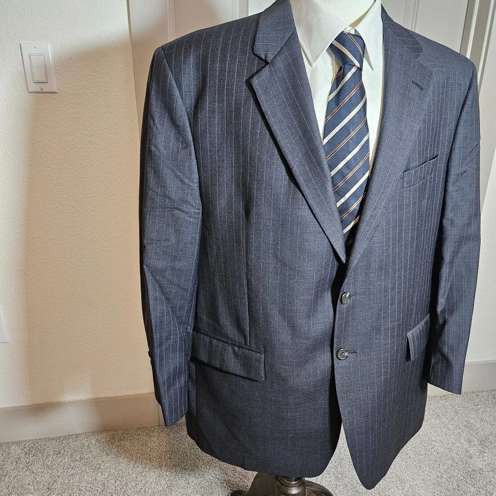 Lauren Ralph Lauren 48R Wool Suit‎ Blazer Sport Coat Men Gray Pinstriped